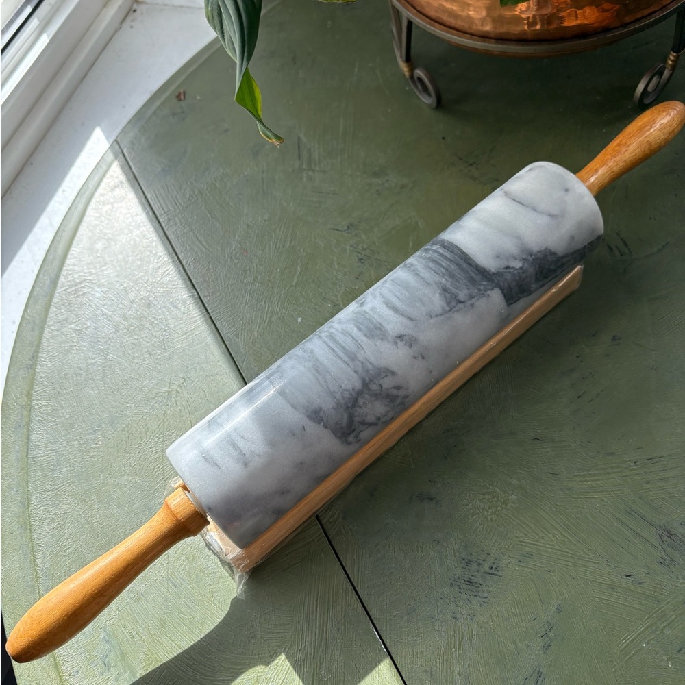 Marble Rolling Pin with Wooden Handles and Stand